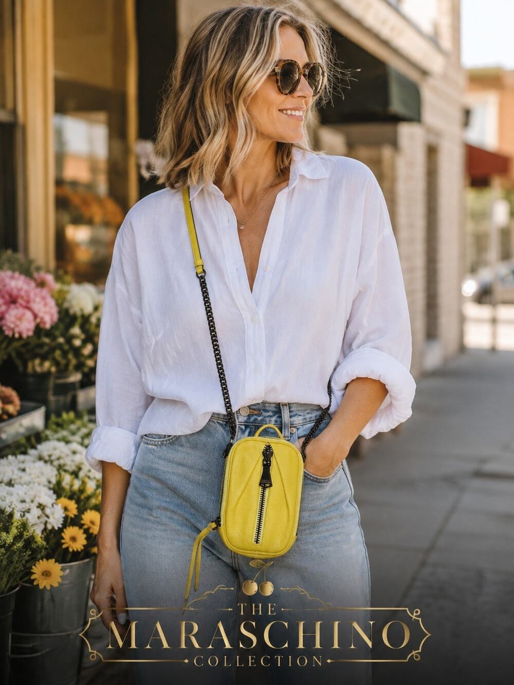 Aimee Kestenberg Tamitha Phone Crossbody Yellow Leather RFID Chain Bag